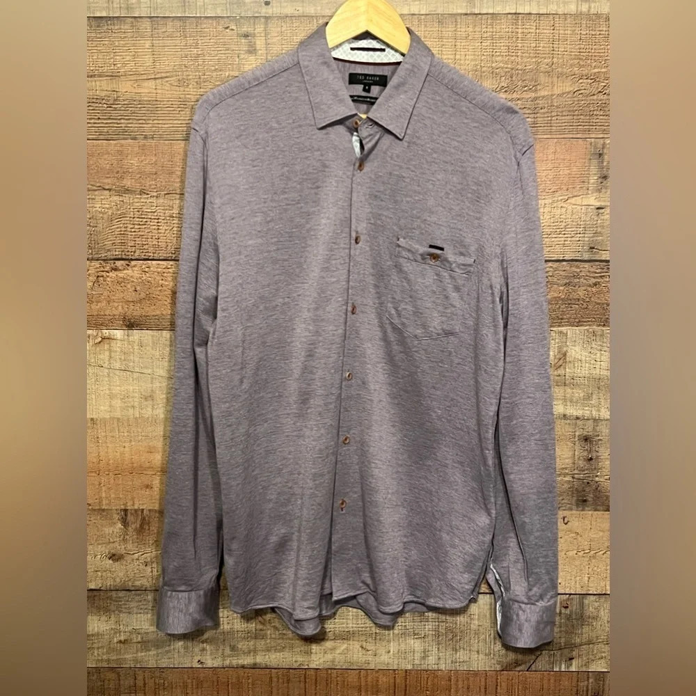 🌻 Ted Baker Timothy Slim Fit Cotton Jersey Shirt size 5 in heathered Purple